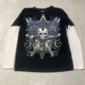 Y2K MMA Elite Twofer Layered Thermal Long‎ Sleeve Shirt Men's M Skull Graphic